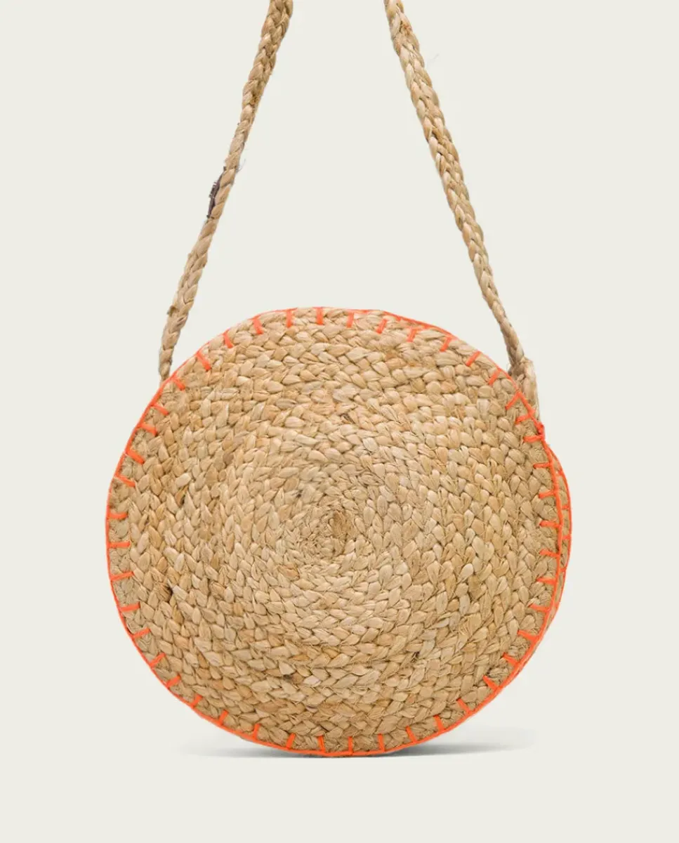 PORRONET Bolsos|Bolso Redondo Yute Natural Naranja Portixol