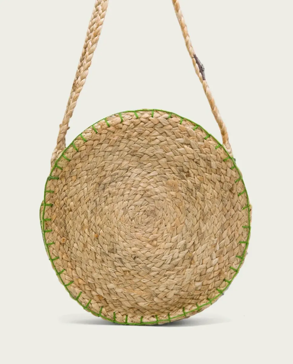 PORRONET Bolsos|Bolso Redondo Yute Natural Verde Portixol