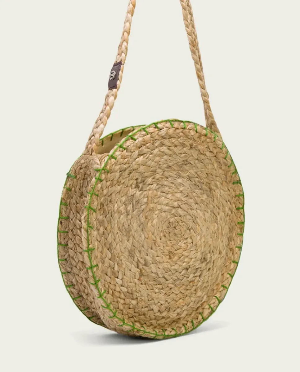 PORRONET Bolsos|Bolso Redondo Yute Natural Verde Portixol