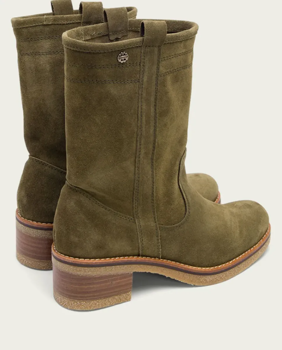 PORRONET Botines Mujer|Botas Planas Kaki Con Tiradores Paula