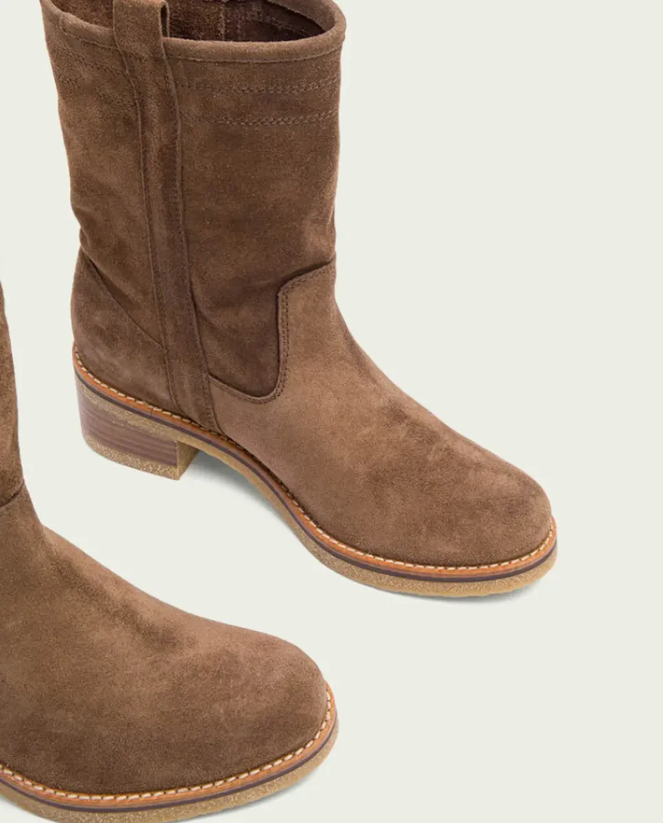 PORRONET Botines Mujer|Botas Planas Moka Con Tiradores Paula