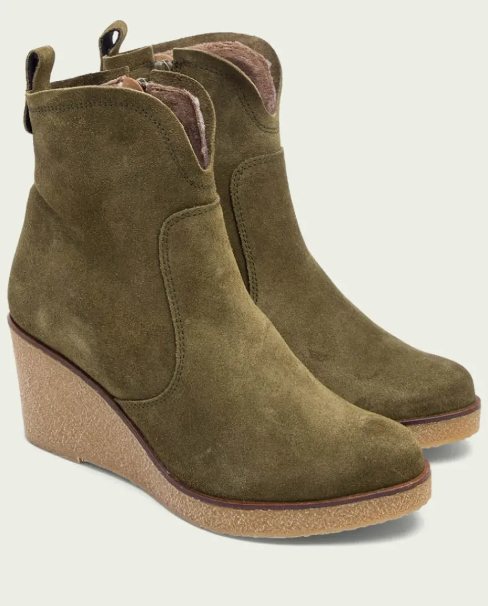 PORRONET Botines Mujer|Botines De Cuña Kaki Con Cremallera Mabel