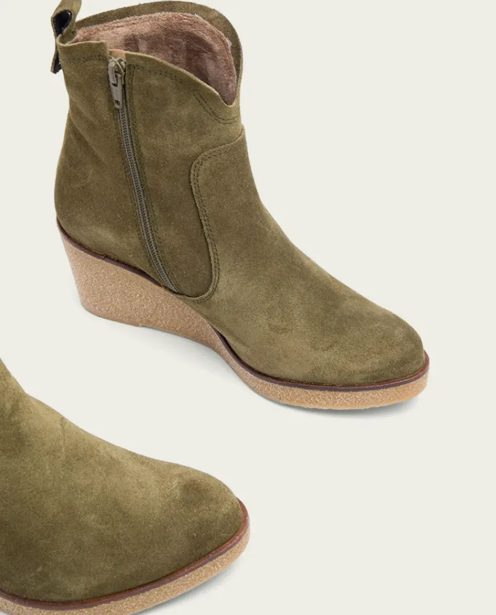 PORRONET Botines Mujer|Botines De Cuña Kaki Con Cremallera Mabel