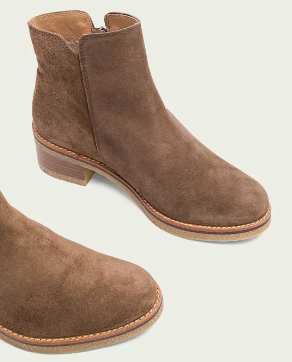 PORRONET Botines Mujer|Botines Planos Moka Con Cremallera Poppy