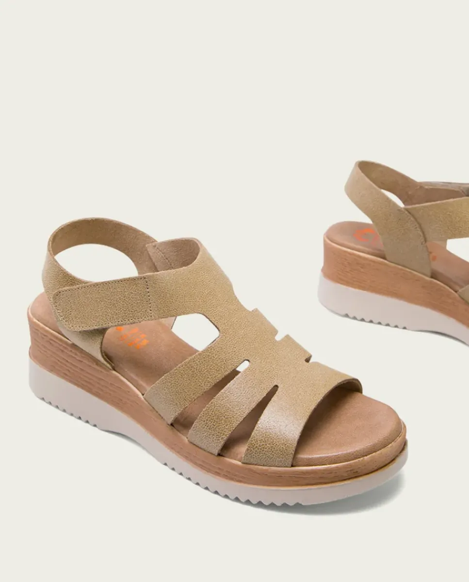 PORRONET Sandalias Cuña|Sandalia Cuña Piel Arena Leila