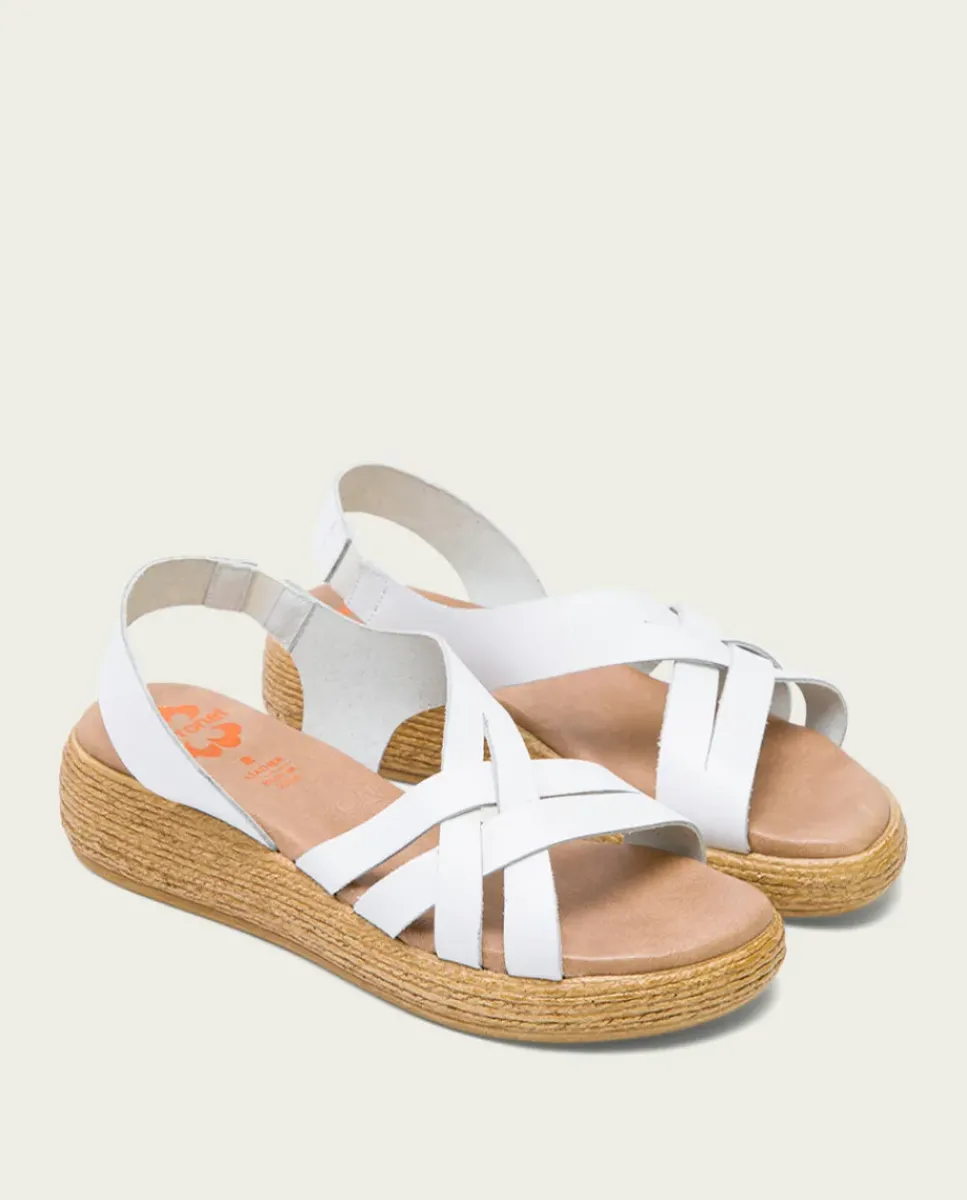PORRONET Sandalias Cuña|Sandalia Cuña Piel Blanca Ganga