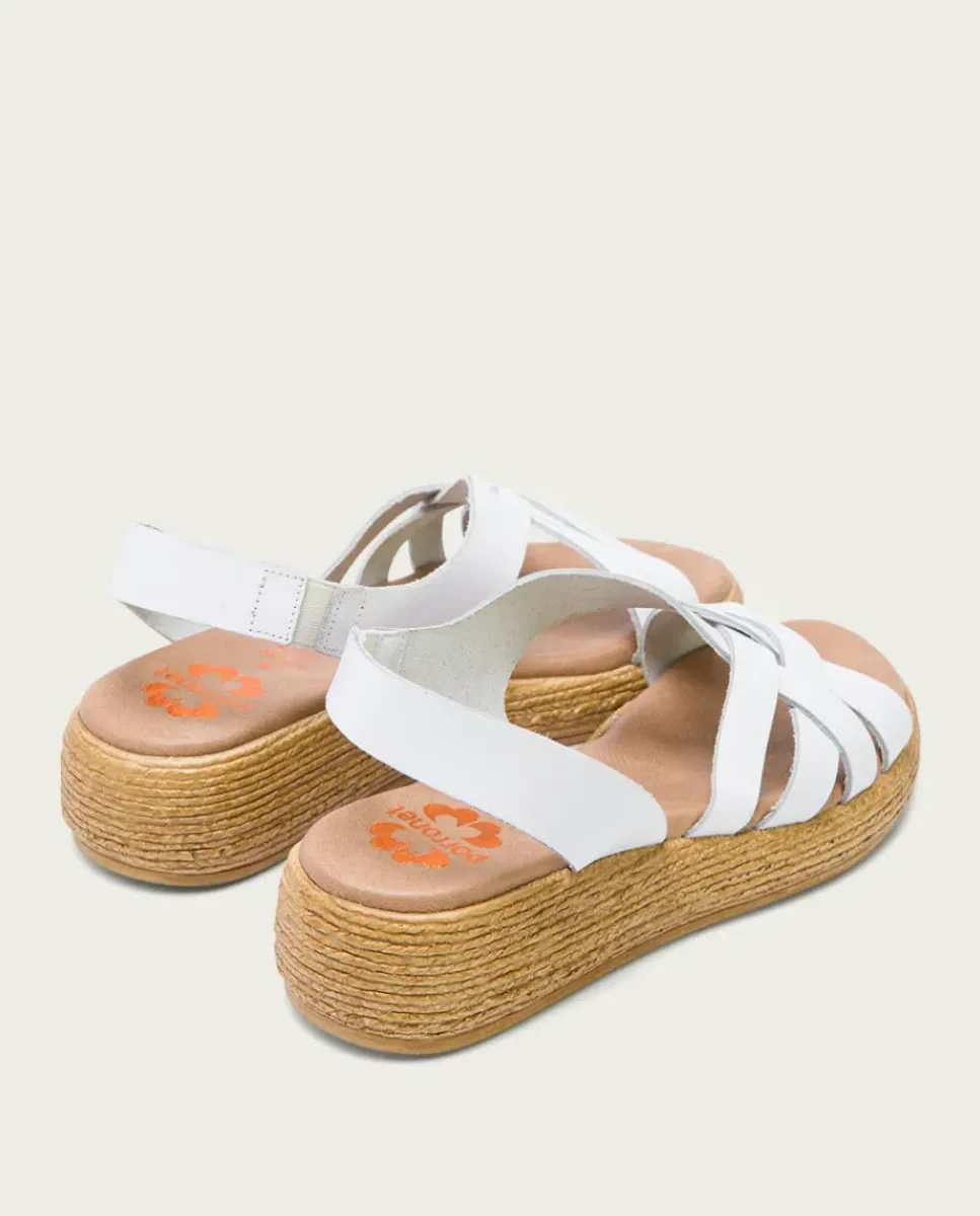 PORRONET Sandalias Cuña|Sandalia Cuña Piel Blanca Ganga