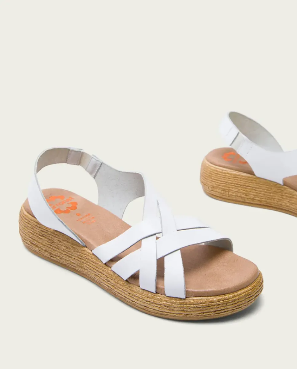 PORRONET Sandalias Cuña|Sandalia Cuña Piel Blanca Ganga