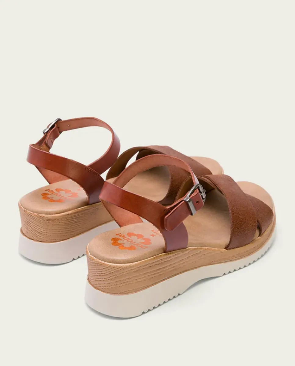 PORRONET Sandalias Cuña|Sandalia Cuña Piel Cuero Fiore