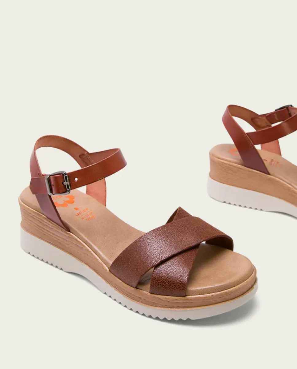 PORRONET Sandalias Cuña|Sandalia Cuña Piel Cuero Fiore