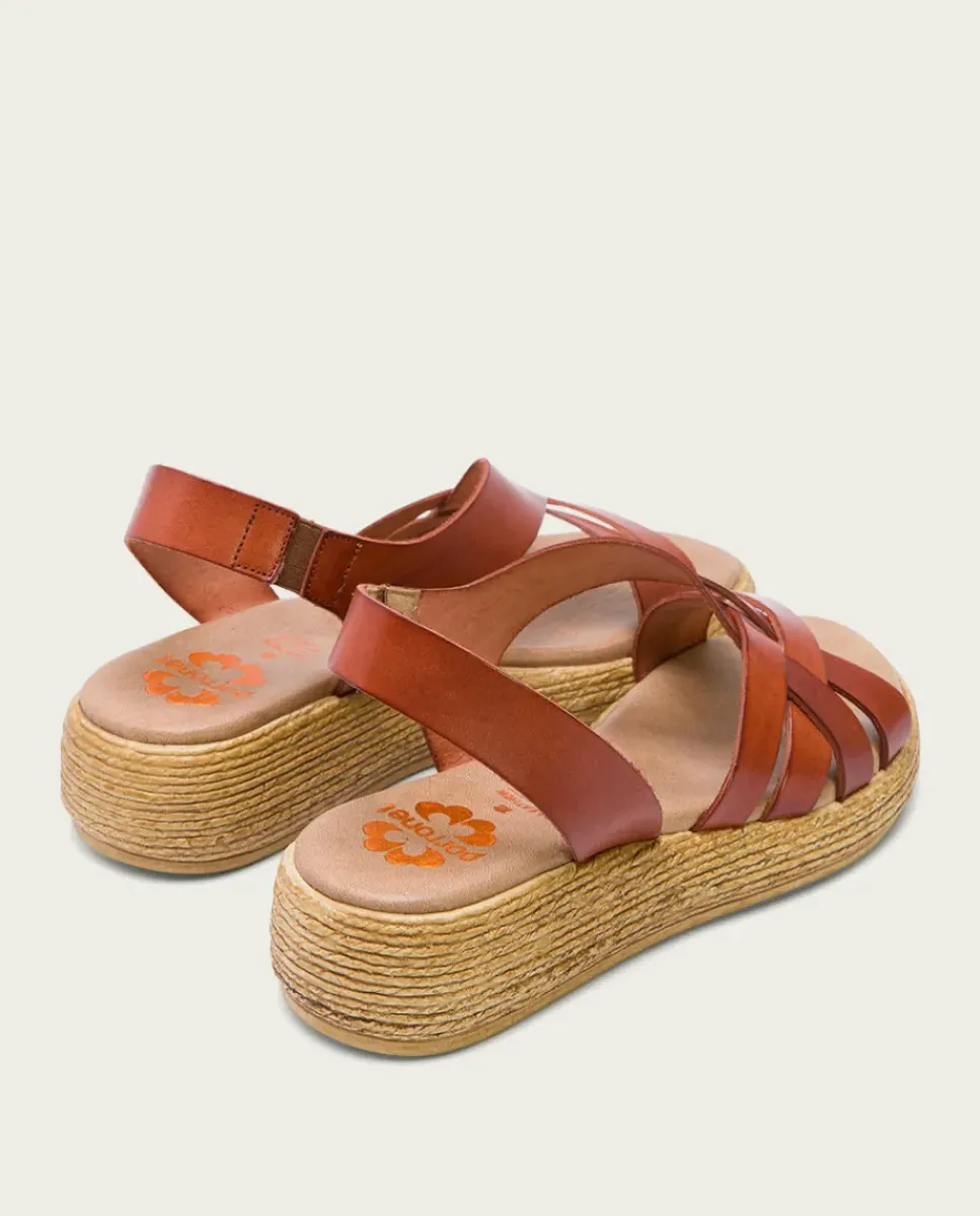 PORRONET Sandalias Cuña|Sandalia Cuña Piel Cuero Ganga