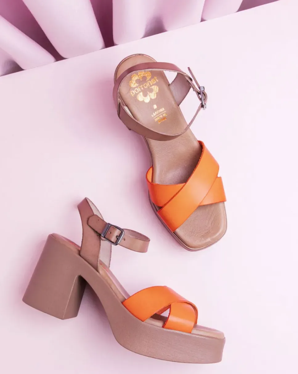 PORRONET Sandalias Tacón|Sandalia Piel Naranja Zoe