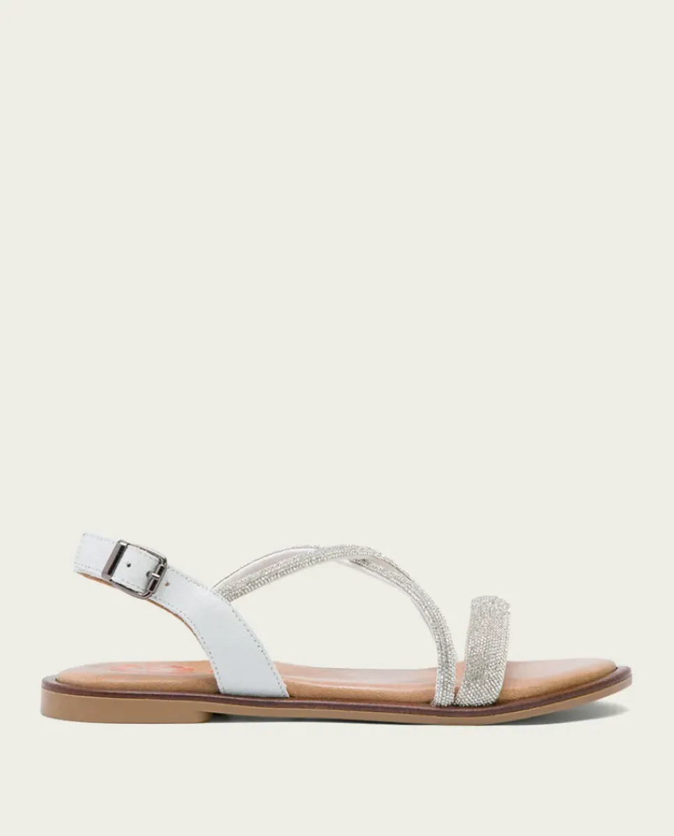 PORRONET Sandalias Planas|Sandalia Plana Con Brillantes Blanca Axa