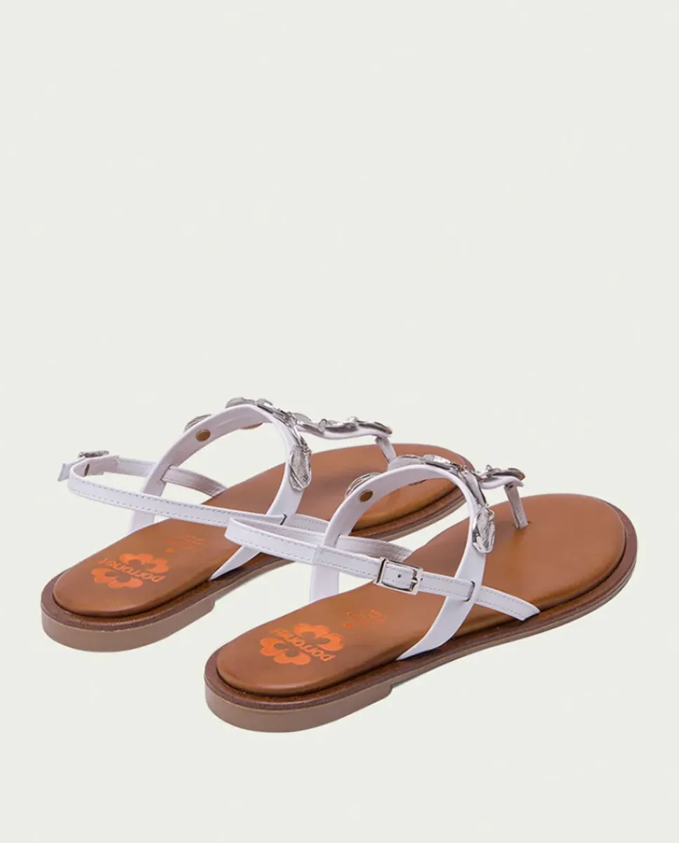 PORRONET Sandalias Planas|Sandalia Plana Piel Blanco Antonella