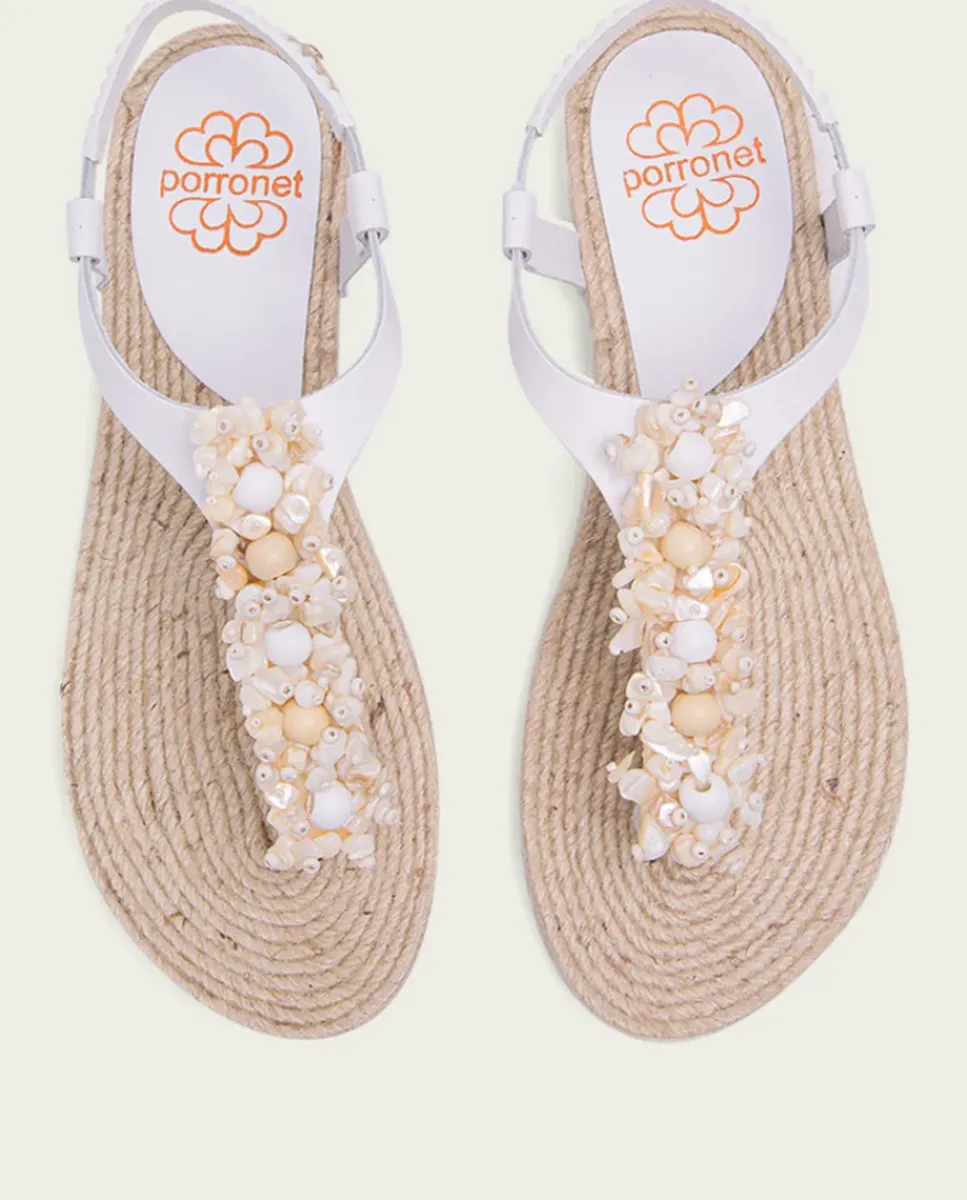 PORRONET Sandalias Planas|Sandalia Plana Yute Y Piel Blanco Martia