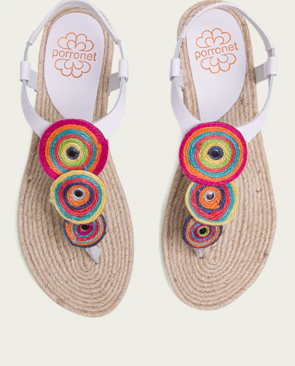 PORRONET Sandalias Planas|Sandalia Plana Yute Y Piel Blanco Mia
