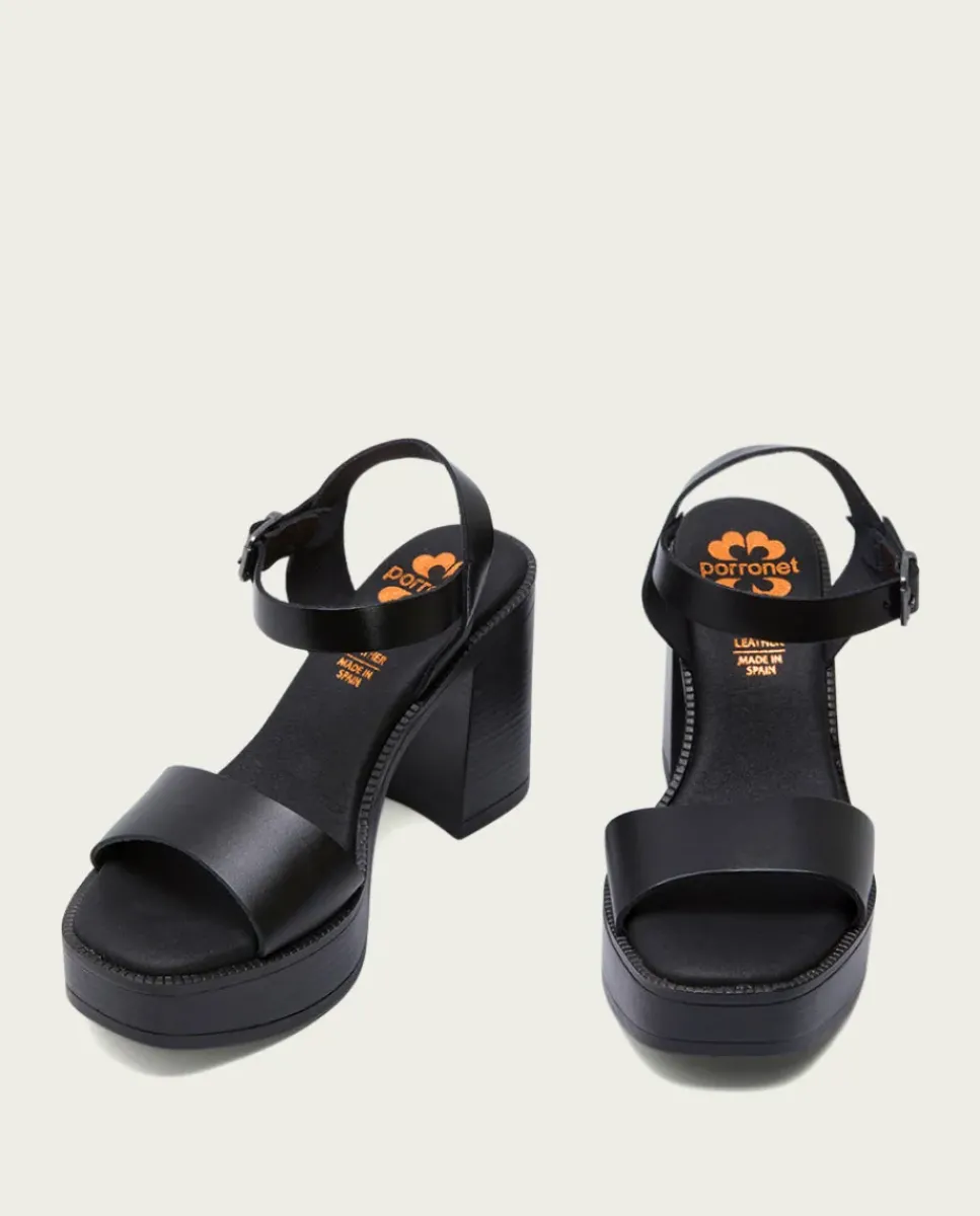 PORRONET Sandalias Tacón|Sandalia Tacón Alto Negro Ava