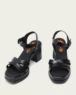 PORRONET Sandalias Tacón|Sandalia Tacón Medio De Piel Negro Nicole